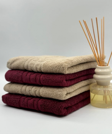 Set 4 Prosoape Bumbac 500 gr/mp, 50x90 cm, Dunga Greceasca, Grena/Bej C1179 [2]