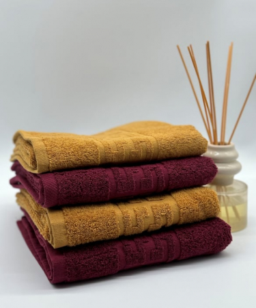 Set 4 Prosoape Bumbac 500 gr/mp, 50x90 cm, Dunga Greceasca, Grena/Galben Mustar C1177 [1]