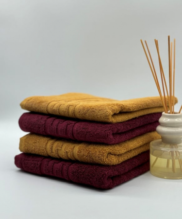 PROSOPE - Set 4 Prosoape Bumbac 500 gr/mp, 50x90 cm, Dunga Greceasca, Grena/Galben Mustar C1177