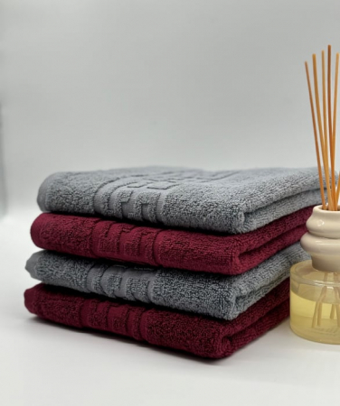 PROSOPE - Set 4 Prosoape Bumbac 500 gr/mp, 50x90 cm, Dunga Greceasca, Grena/Gri C1176