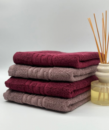 PROSOPE - Set 4 Prosoape Bumbac 500 gr/mp, 50x90 cm, Dunga Greceasca, Grena/Maro C1171