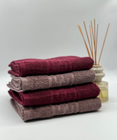 Set 4 Prosoape Bumbac 500 gr/mp, 50x90 cm, Dunga Greceasca, Grena/Maro C1171 [1]