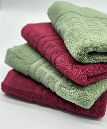 Set 4 Prosoape Bumbac 500 gr/mp, 50x90 cm, Dunga Greceasca, Grena/Verde Kaki C1178 [1]