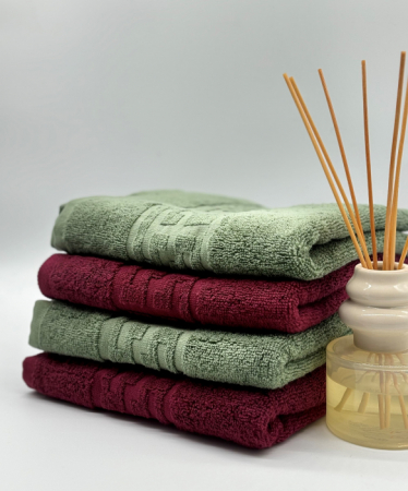 PROSOPE - Set 4 Prosoape Bumbac 500 gr/mp, 50x90 cm, Dunga Greceasca, Grena/Verde Kaki C1178