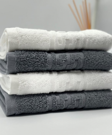 Produse - Set 4 Prosoape Bumbac 500 gr/mp, 50x90 cm, Dunga Greceasca, Gri/Alb C1122