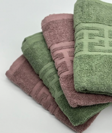 Set 4 Prosoape Bumbac 500 gr/mp, 50x90 cm, Dunga Greceasca, Maro/Verde Kaki C1182 [1]