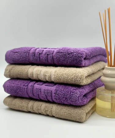 PROSOPE - Set 4 Prosoape Bumbac 500 gr/mp, 50x90 cm, Dunga Greceasca, Mov/Bej C1170