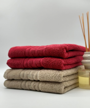 PROSOPE - Set 4 Prosoape Bumbac 500 gr/mp, 50x90 cm, Dunga Greceasca, Rosu/Bej C1169