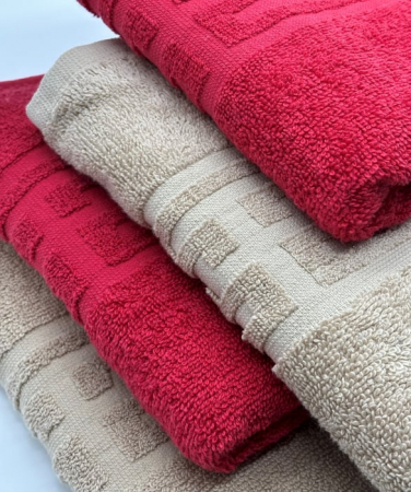 Set 4 Prosoape Bumbac 500 gr/mp, 50x90 cm, Dunga Greceasca, Rosu/Bej C1169 [2]