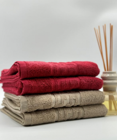 Set 4 Prosoape Bumbac 500 gr/mp, 50x90 cm, Dunga Greceasca, Rosu/Bej C1169 [3]
