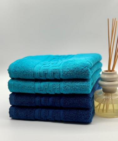 PROSOPE - Set 4 Prosoape Bumbac 500 gr/mp, 50x90 cm, Dunga Greceasca, Turcoaz/Albastru C1173