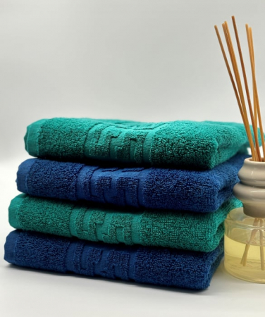 PROSOPE - Set 4 Prosoape Bumbac 500 gr/mp, 50x90 cm, Dunga Greceasca, Verde/Albastru C1174