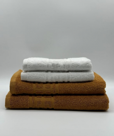 Set 4 Prosoape Bumbac 500 gr/mp, Dunga Greceasca, Alb/Galben Mustar C1248 [1]