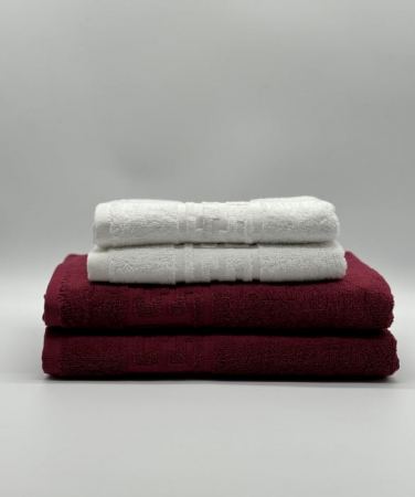 Set 4 Prosoape Bumbac 500 gr/mp, Dunga Greceasca, Alb/Grena C1252 [1]