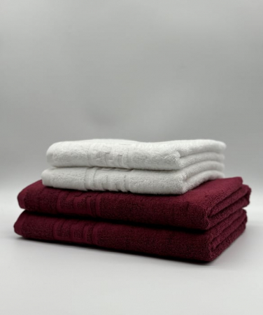 PROSOPE - Set 4 Prosoape Bumbac 500 gr/mp, Dunga Greceasca, Alb/Grena C1252