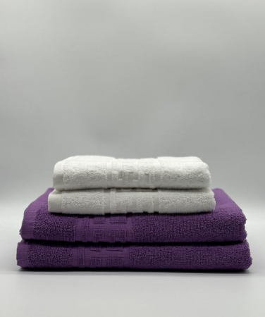 Set 4 Prosoape Bumbac 500 gr/mp, Dunga Greceasca, Alb/Mov C1250 [1]