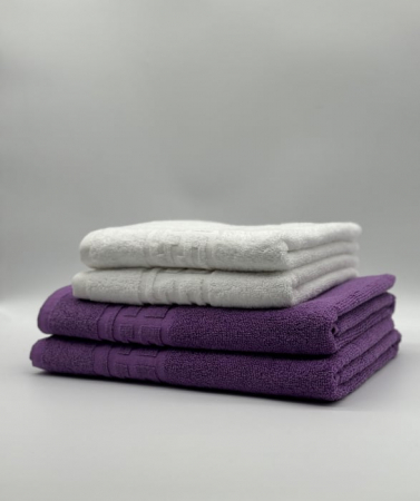 PROSOPE - Set 4 Prosoape Bumbac 500 gr/mp, Dunga Greceasca, Alb/Mov C1250