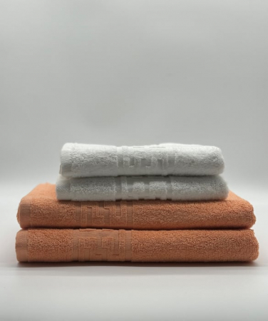 Set 4 Prosoape Bumbac 500 gr/mp, Dunga Greceasca, Alb/Portocaliu [1]