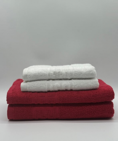 Set 4 Prosoape Bumbac 500 gr/mp, Dunga Greceasca, Alb/Rosu C1239 [1]