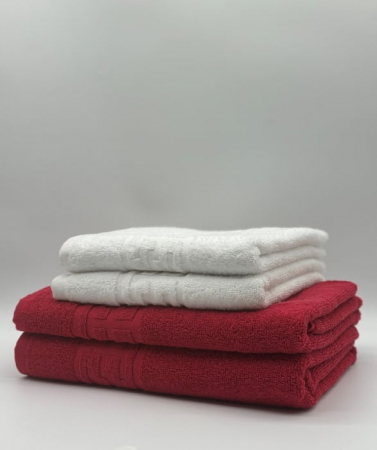 PROSOPE - Set 4 Prosoape Bumbac 500 gr/mp, Dunga Greceasca, Alb/Rosu C1239