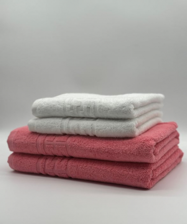 PROSOPE - Set 4 Prosoape Bumbac 500 gr/mp, Dunga Greceasca, Alb/Roz C1236