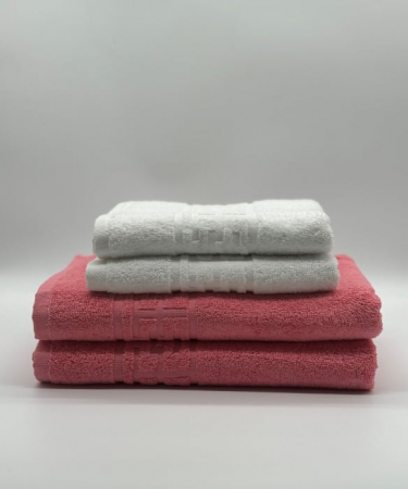 Set 4 Prosoape Bumbac 500 gr/mp, Dunga Greceasca, Alb/Roz C1236 [1]