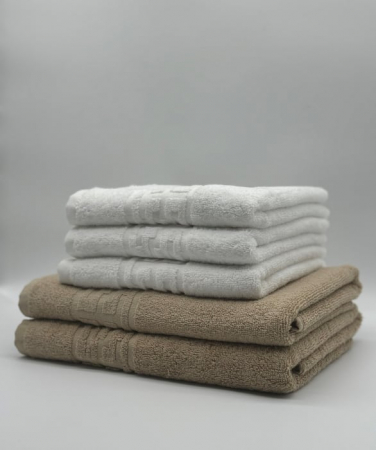 PROSOPE - Set 5 Prosoape Bumbac 500 gr/mp, Dunga Greceasca, Alb/Bej C1245