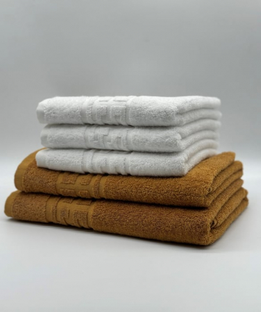 PROSOPE - Set 5 Prosoape Bumbac 500 gr/mp, Dunga Greceasca, Alb/Galben Mustar C1247