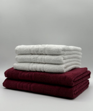 PROSOPE - Set 5 Prosoape Bumbac 500 gr/mp, Dunga Greceasca, Alb/Grena C1251