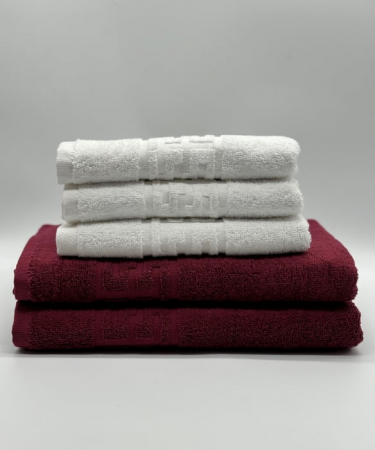 Set 5 Prosoape Bumbac 500 gr/mp, Dunga Greceasca, Alb/Grena C1251 [1]