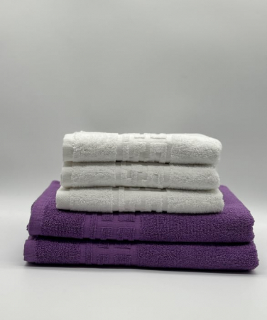 Set 5 Prosoape Bumbac 500 gr/mp, Dunga Greceasca, Alb/Mov C1249 [1]