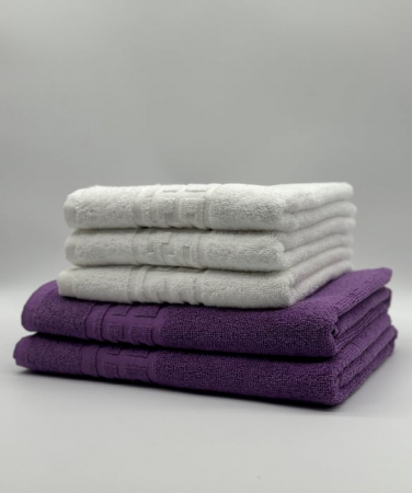 PROSOPE - Set 5 Prosoape Bumbac 500 gr/mp, Dunga Greceasca, Alb/Mov C1249