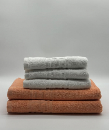 Set 5 Prosoape Bumbac 500 gr/mp, Dunga Greceasca, Alb/Portocaliu C1234 [1]