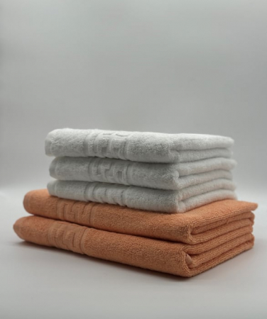 PROSOPE - Set 5 Prosoape Bumbac 500 gr/mp, Dunga Greceasca, Alb/Portocaliu C1234