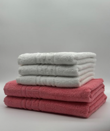 PROSOPE - Set 5 Prosoape Bumbac 500 gr/mp, Dunga Greceasca, Alb/Roz C1235