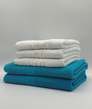 PROSOPE - Set 5 Prosoape Bumbac 500 gr/mp, Dunga Greceasca, Alb/Turcoaz C1240