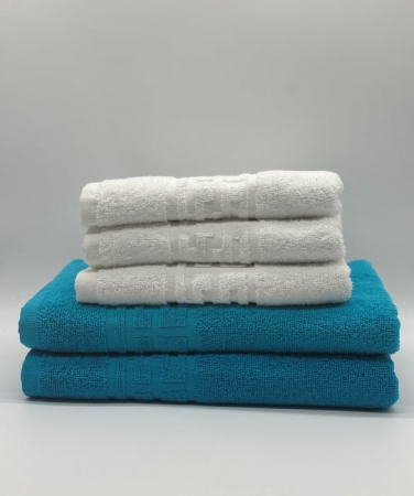 Set 5 Prosoape Bumbac 500 gr/mp, Dunga Greceasca, Alb/Turcoaz C1240 [1]