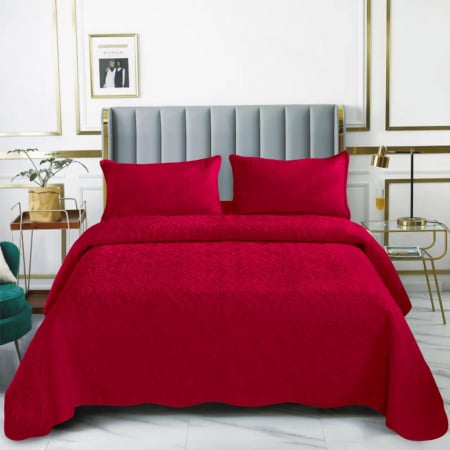 Cuverturi Catifea - Set cuvertura pat , catifea , matlasata , 3 piese , 220x240cm ,C1298