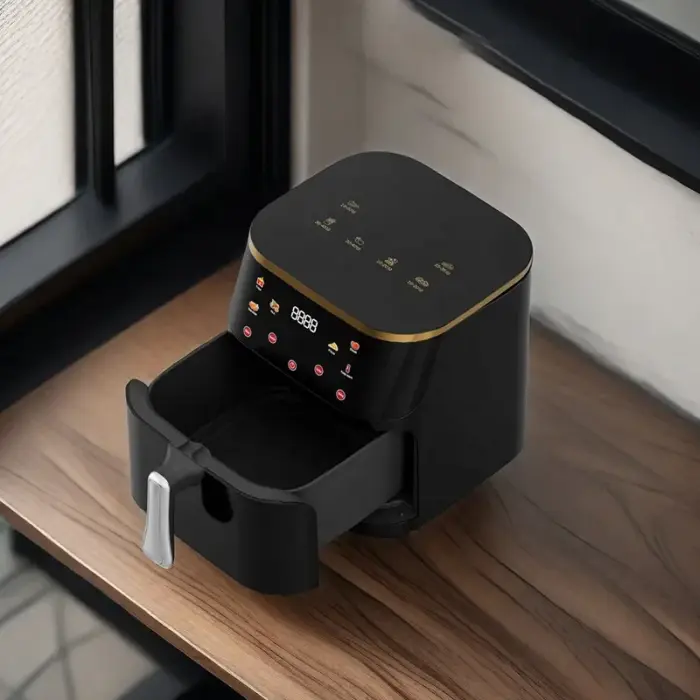 10 L forrólevegős fritőz Airfryer, 2400 W, olaj nélküli, 10 előre beállított program, digitális LED kijelző, állítható hőmérséklet 80–200°C, automatikus kikapcsolás, üvegbetétes edény, rozsdamentes ac [8]