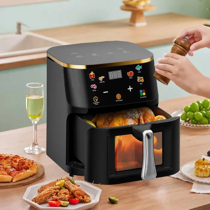 10 L forrólevegős fritőz Airfryer, 2400 W, olaj nélküli, 10 előre beállított program, digitális LED kijelző, állítható hőmérséklet 80–200°C, automatikus kikapcsolás, üvegbetétes edény, rozsdamentes ac [3]