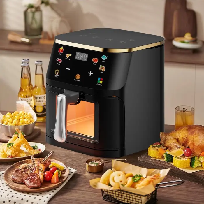 10 L forrólevegős fritőz Airfryer, 2400 W, olaj nélküli, 10 előre beállított program, digitális LED kijelző, állítható hőmérséklet 80–200°C, automatikus kikapcsolás, üvegbetétes edény, rozsdamentes ac [4]