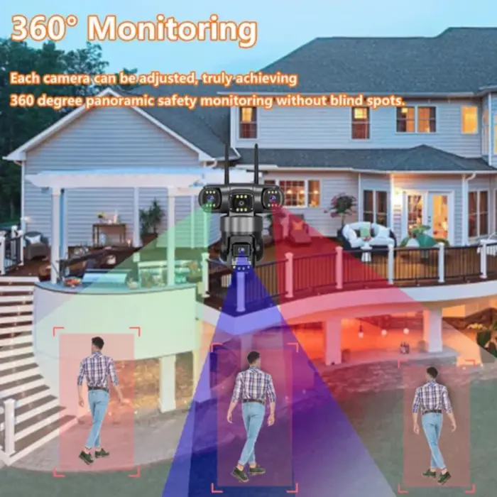 12MP 4G Hármas Biztonsági Kamera, 3 Képernyő, 10x Zoom, 1490° Kombinált Látószög, Színes Éjjellátás, IP66, Mozgásérzékelő, Kétirányú Hang, 5dBi Antenna, PTZ Vezérlés, Automatikus Követés, Előre Beállí [8]