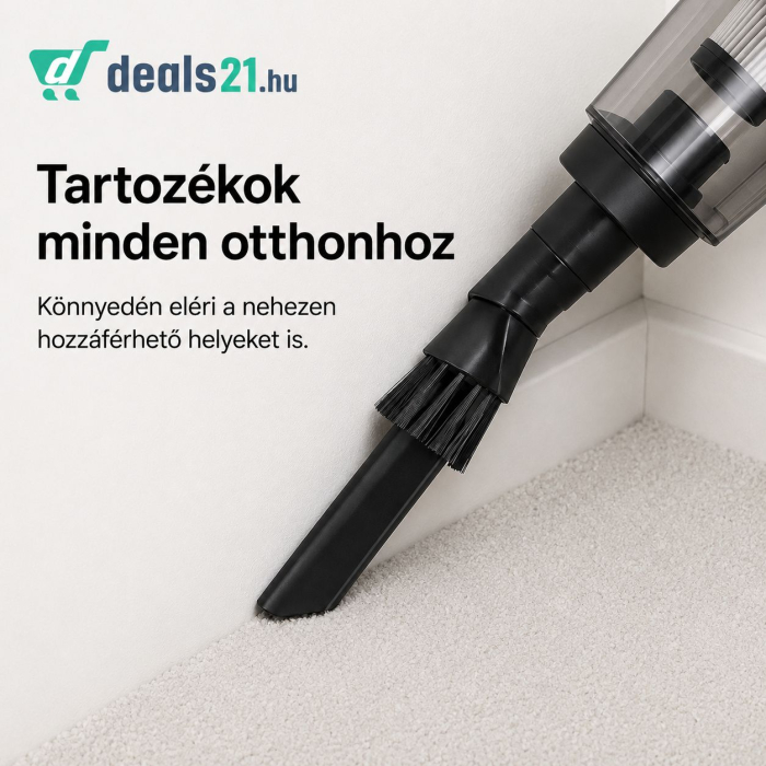 2 az 1-ben hordozható porszívó otthonra és autóba 120 W, gyűjtőkapacitás 0,35 L,1000Pa szívóerő, 20–25 perc üzemidő, vezeték nélküli, USB töltés, tartozékokkal, fekete [6]