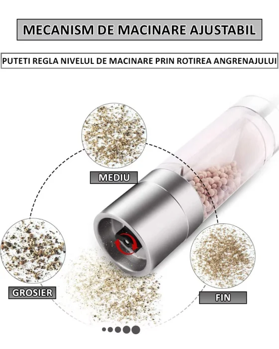 2 az 1-ben kézi só- és borsőrlő – állítható szemcseméret, kerámia mechanizmus, átlátszó rekeszek, rozsdamentes acél, ezüst [9]