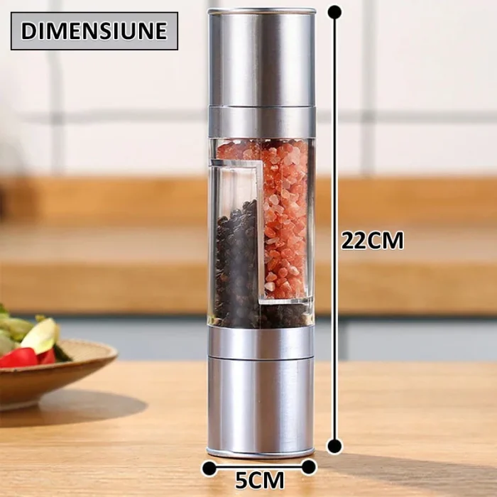 2 az 1-ben kézi só- és borsőrlő – állítható szemcseméret, kerámia mechanizmus, átlátszó rekeszek, rozsdamentes acél, ezüst [4]