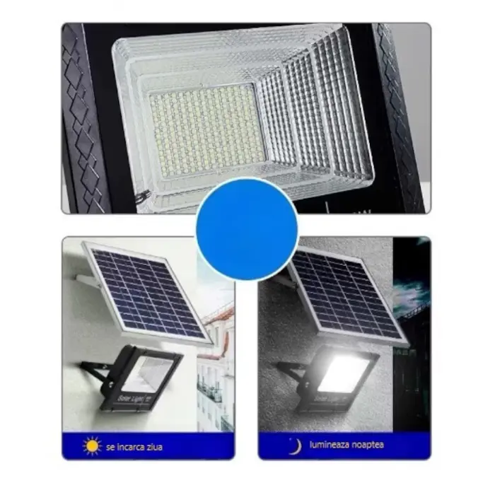2 x Kültéri napelemes lámpa 200 W, 54 SMD LED reflektor, távirányítóval és fényérzékelővel, beépített napelemes panel [7]