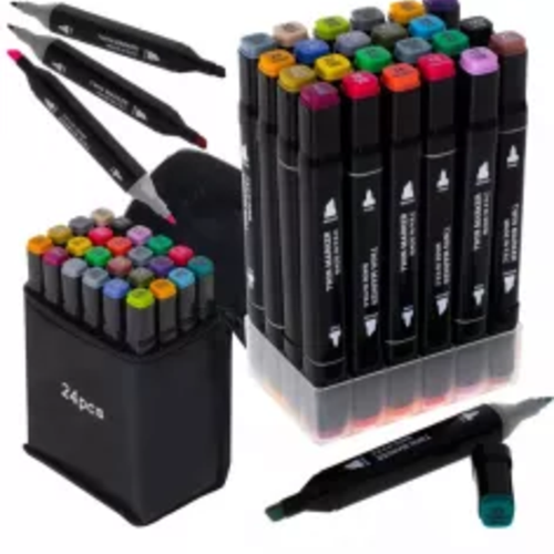 24 Darabos Professzionális Kétvégű Filctoll Készlet, Élénk Színek, Rajzoláshoz, Vázlatkészítéshez és Festéshez, Tartozék Rendezőtokkal [5]