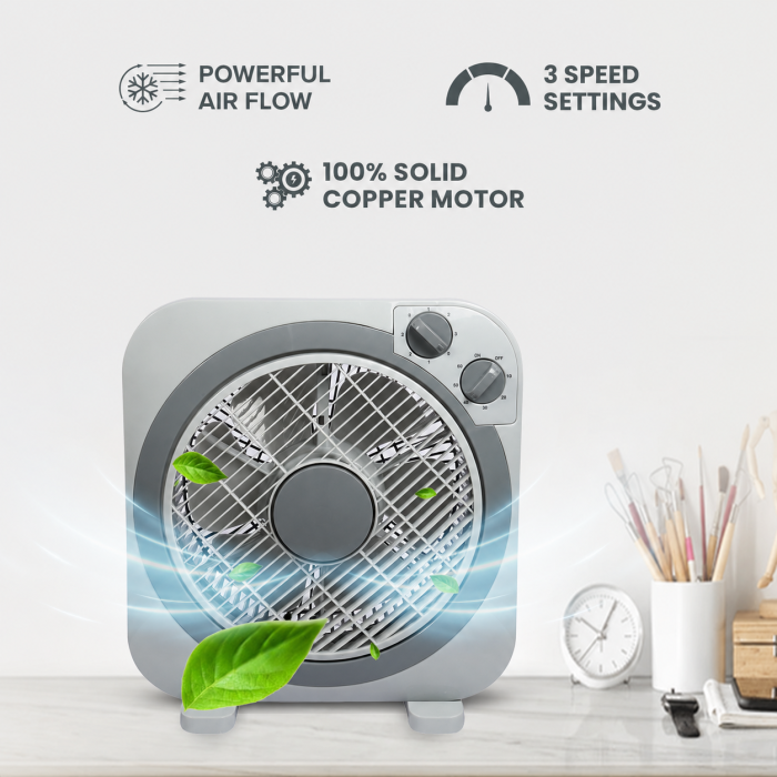 25 cm-es ventilátor időzítővel és oszcillációs funkcióval, 3 sebességfokozat, 6 lapátos kialakítás, réz motor, szürke [2]