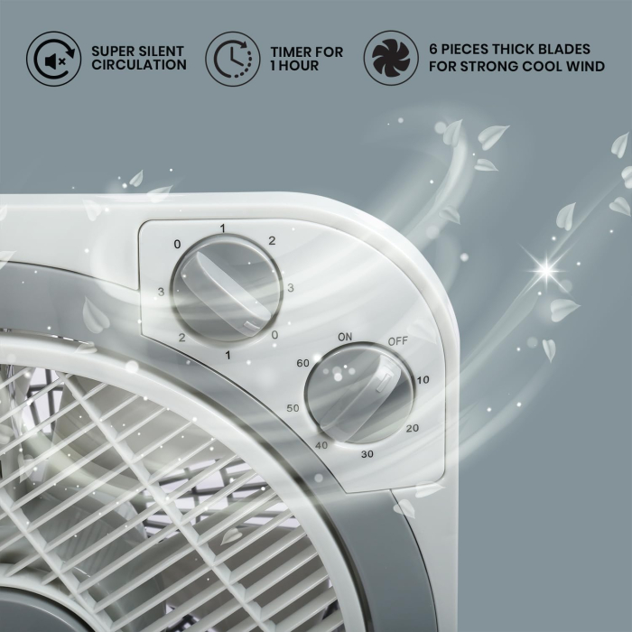 25 cm-es ventilátor időzítővel és oszcillációs funkcióval, 3 sebességfokozat, 6 lapátos kialakítás, réz motor, szürke [3]