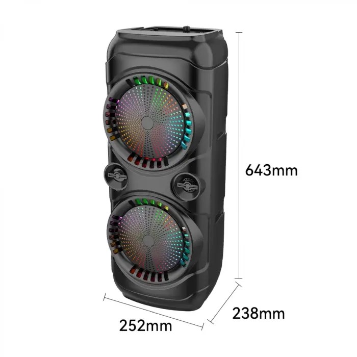 250 W PMPO hordozható hangszóró Bluetooth kapcsolattal, mikrofonnal, 2 x 8 hüvelykes hangszóróval, karaoke funkcióval, LED fényekkel, FM rádióval, víz- és porálló – ideális bulikhoz és szabadtéri szór [6]